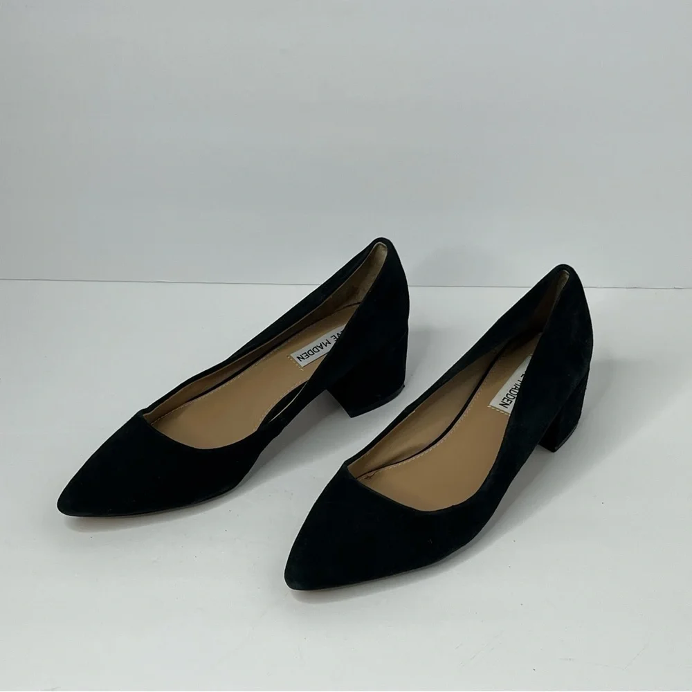 Steve Madden Black genuine, leather suede‎ Women's Block Heel Shoes Sz 7 1/2